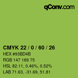 颜色代码: CMYK 22 / 0 / 60 / 26 | qconv.com