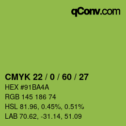 カラーコード: CMYK 22 / 0 / 60 / 27 | qconv.com