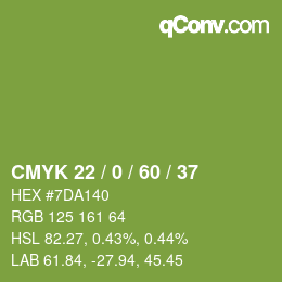 颜色代码: CMYK 22 / 0 / 60 / 37 | qconv.com