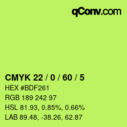 カラーコード: CMYK 22 / 0 / 60 / 5 | qconv.com