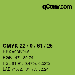カラーコード: CMYK 22 / 0 / 61 / 26 | qconv.com