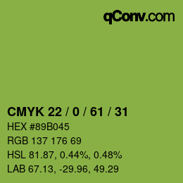 カラーコード: CMYK 22 / 0 / 61 / 31 | qconv.com