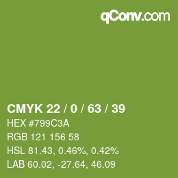 Color code: CMYK 22 / 0 / 63 / 39 | qconv.com
