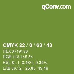Color code: CMYK 22 / 0 / 63 / 43 | qconv.com