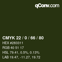 颜色代码: CMYK 22 / 0 / 66 / 80 | qconv.com
