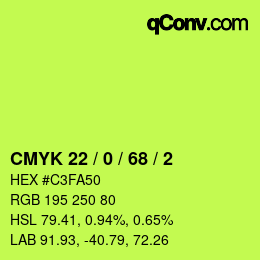 Color code: CMYK 22 / 0 / 68 / 2 | qconv.com