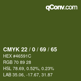 Color code: CMYK 22 / 0 / 69 / 65 | qconv.com