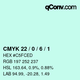 カラーコード: CMYK 22 / 0 / 6 / 1 | qconv.com