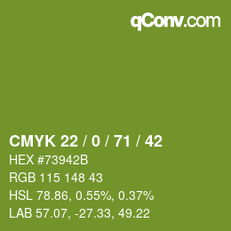 Color code: CMYK 22 / 0 / 71 / 42 | qconv.com