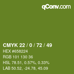 Farbcode: CMYK 22 / 0 / 72 / 49 | qconv.com