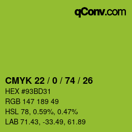 Color code: CMYK 22 / 0 / 74 / 26 | qconv.com