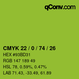 Color code: CMYK 22 / 0 / 74 / 26 | qconv.com