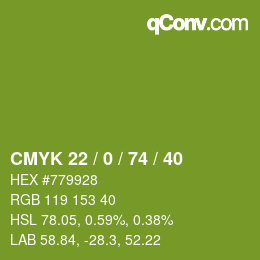 Color code: CMYK 22 / 0 / 74 / 40 | qconv.com