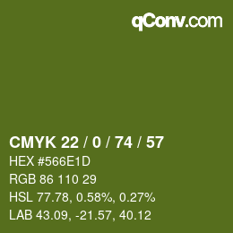 カラーコード: CMYK 22 / 0 / 74 / 57 | qconv.com