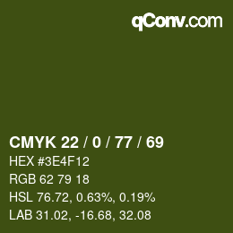 颜色代码: CMYK 22 / 0 / 77 / 69 | qconv.com