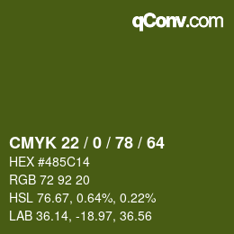 颜色代码: CMYK 22 / 0 / 78 / 64 | qconv.com