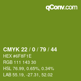 Color code: CMYK 22 / 0 / 79 / 44 | qconv.com