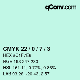 カラーコード: CMYK 22 / 0 / 7 / 3 | qconv.com