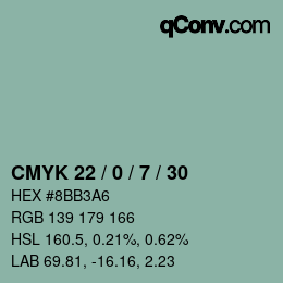 カラーコード: CMYK 22 / 0 / 7 / 30 | qconv.com