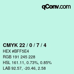 カラーコード: CMYK 22 / 0 / 7 / 4 | qconv.com