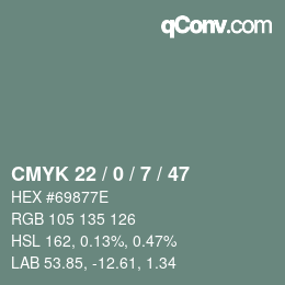 カラーコード: CMYK 22 / 0 / 7 / 47 | qconv.com