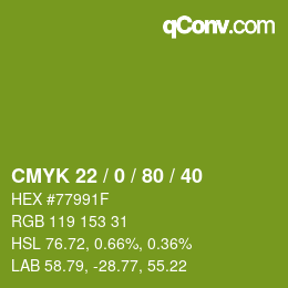 Color code: CMYK 22 / 0 / 80 / 40 | qconv.com