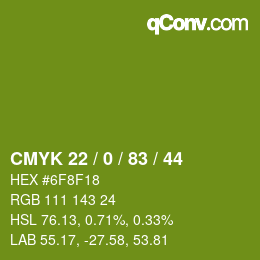 カラーコード: CMYK 22 / 0 / 83 / 44 | qconv.com