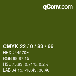 颜色代码: CMYK 22 / 0 / 83 / 66 | qconv.com
