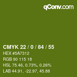 Color code: CMYK 22 / 0 / 84 / 55 | qconv.com