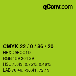 Color code: CMYK 22 / 0 / 86 / 20 | qconv.com