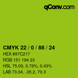 颜色代码: CMYK 22 / 0 / 88 / 24 | qconv.com