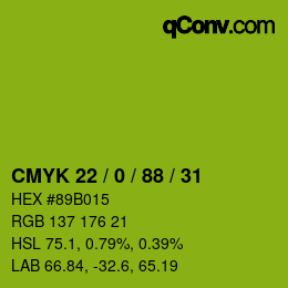 Color code: CMYK 22 / 0 / 88 / 31 | qconv.com