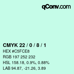 カラーコード: CMYK 22 / 0 / 8 / 1 | qconv.com