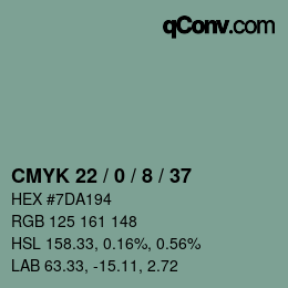 颜色代码: CMYK 22 / 0 / 8 / 37 | qconv.com