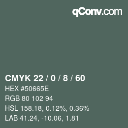 カラーコード: CMYK 22 / 0 / 8 / 60 | qconv.com