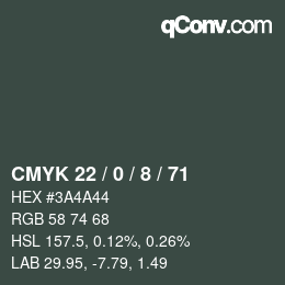 カラーコード: CMYK 22 / 0 / 8 / 71 | qconv.com