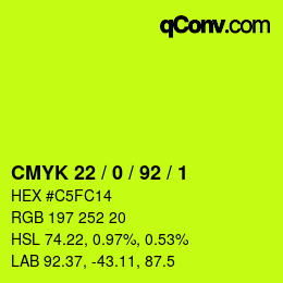 カラーコード: CMYK 22 / 0 / 92 / 1 | qconv.com