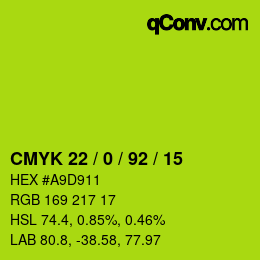 カラーコード: CMYK 22 / 0 / 92 / 15 | qconv.com
