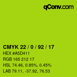 カラーコード: CMYK 22 / 0 / 92 / 17 | qconv.com