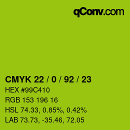 カラーコード: CMYK 22 / 0 / 92 / 23 | qconv.com