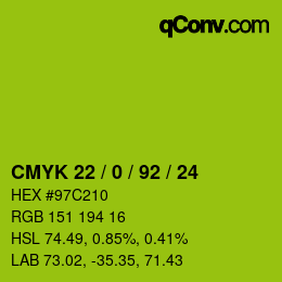 Color code: CMYK 22 / 0 / 92 / 24 | qconv.com