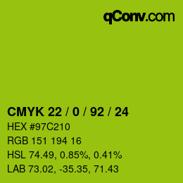 カラーコード: CMYK 22 / 0 / 92 / 24 | qconv.com