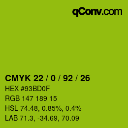 カラーコード: CMYK 22 / 0 / 92 / 26 | qconv.com