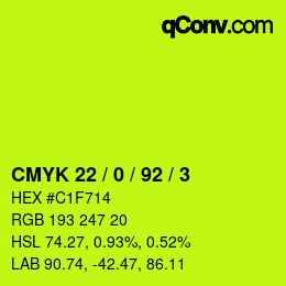 カラーコード: CMYK 22 / 0 / 92 / 3 | qconv.com