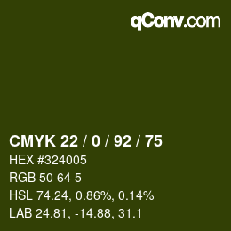 カラーコード: CMYK 22 / 0 / 92 / 75 | qconv.com