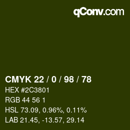 颜色代码: CMYK 22 / 0 / 98 / 78 | qconv.com