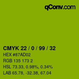 Color code: CMYK 22 / 0 / 99 / 32 | qconv.com