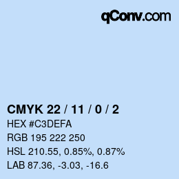 カラーコード: CMYK 22 / 11 / 0 / 2 | qconv.com