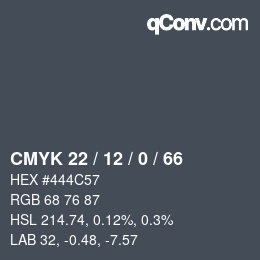 颜色代码: CMYK 22 / 12 / 0 / 66 | qconv.com