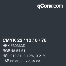 カラーコード: CMYK 22 / 12 / 0 / 76 | qconv.com